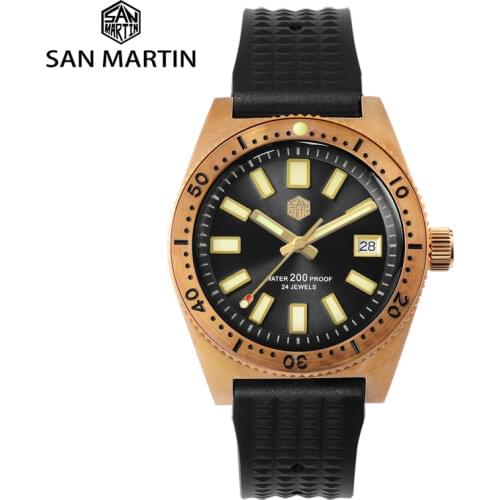 San Martin 62Mas Bronze Diver Watch Men Mechanical Watches NH35 Sapphire Rubber Luminous Watches for Men Automatic Sport Watch