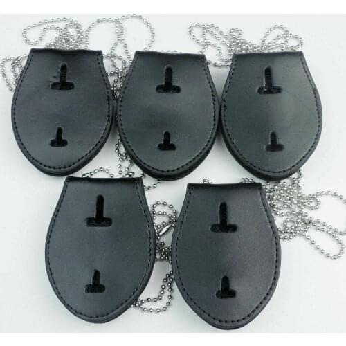 5PCS SET US Police Badge Holder With Neck Chain Belt Clip-Us Leather Badge Holder
