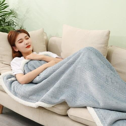 Flannel padded shawl blanket lazy lamb wool blanket nap winter ins office solid color sofa blanket