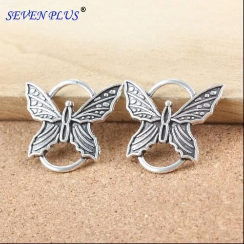 Good Quality 20 PCS/Lot 25mm*27mm antique silver plated Diy Jewelry Handmade Charms Butterfly Connector
