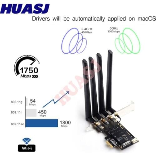 Huasj Dual band 1750Mbps 802.11ac Native AirPort Bcm4360 WiFi + Bluetooth BT 4.0 BCM94360CD Wireless Mac OS + PC/Hackintosh