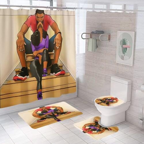 Personality Shower Curtain Waterproof Bathroom Bath Mat Set Design Pedestal Rug Lid Toilet Cover De Home