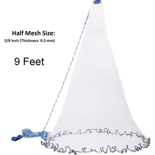 Saltwater Fishing Cast Net American Style Casing Net Tool for Bait Trap Fish with 40 Feet Handline 3/8inch Mesh Size 9ft Radius