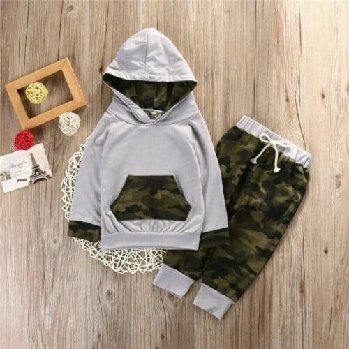 2Pcs Newborn Kids Baby Girl Boy Hooded Tops Sweatshirt Camouflage Pants Autumn Spring Outfits Clothes Suit