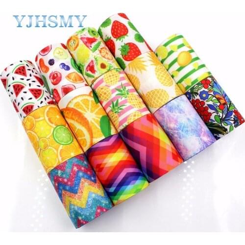 YJHSMY 183281 75 mm 10 yards Fruit cartoon Printed grosgrain ribbon, DIY handmade Hair accessories Material wedding gift wrap