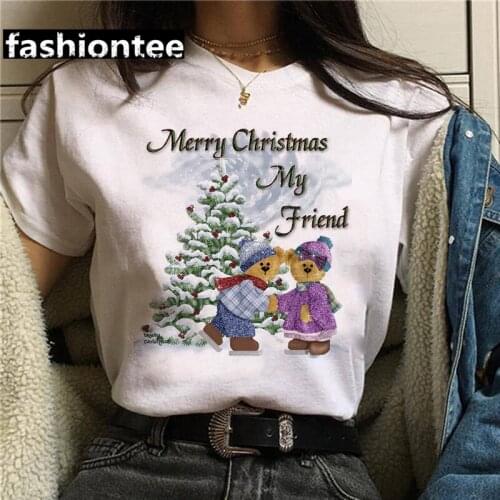 Merry Christmas Bear Print T shirt All Seasons Suitable Women/Men Cartoon Tshirt Unisex Fashion Short Sleeve Casual Tops Tee