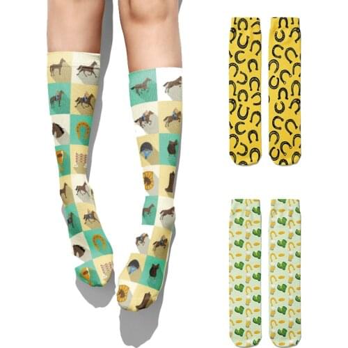 Fashion Horseshoe Cotton Socks For Women Men Leisure Sports Riding Compression Socks High Ankle Autumn Funny Horseshoe Socks Sox