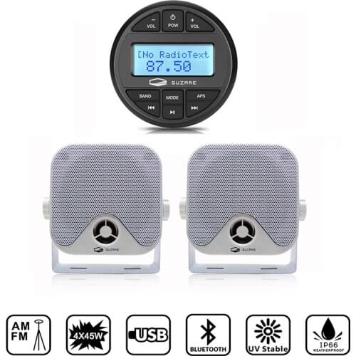 Marine Stereo Bluetooth Waterproof Boat Radio Audio FM AM Receiver MP3 Player+4inch Marine Speakers For RV Pool Yacht Motorcycle