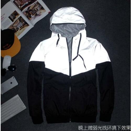 Hip Hop Men women Jacket Autumn Patchwork Reflective 3M Jackets Waterproof Windbreaker Brand hooded fluorescent Mens Coat Trend