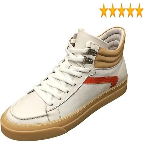 Mens Leather Stitching Casual High-Top Natural Cowhide Lace Up Active Shoes Breathable Male Outdoor Ankle Boots