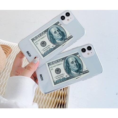 100 Dollar Rich Money Phone Case For iPhone 11 Pro Max 7 8 Plus X XS XR 12 Mini Soft Silicon luxury transparent protective Cover