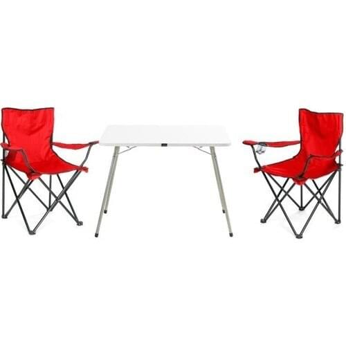 Byeren Camping Set-2 * Camping Chair Red-45*60 Picnic Coffee Table White