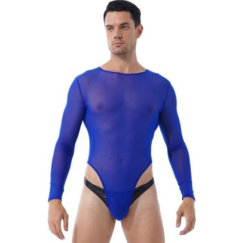 Lingerie See Through Mesh Bodysuit Slim Fit Jumpsuit Erotic Hot Sexy Sleepwear Long Sleeve High-Cut Thongs Back Zipper Leotard