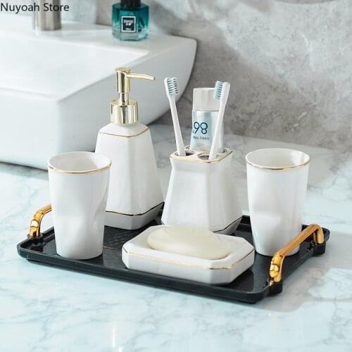 Nordic Bathroom Products Ceramic Soap Bottle Toothbrush Holder Soap Dish Light Luxury Home Bathroom Decoration Accessories