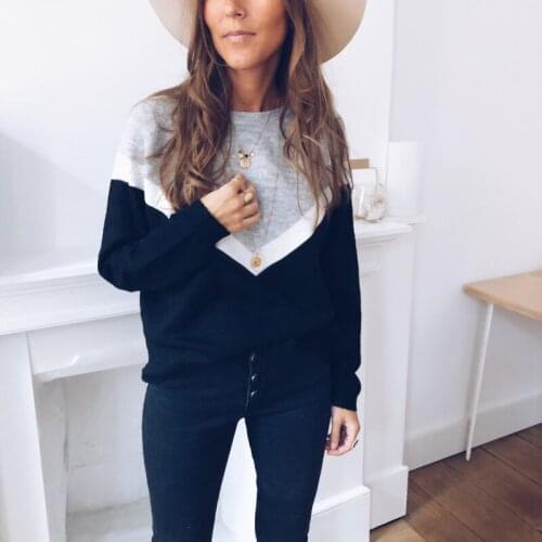 New Autumn Womens Ladies Long Sleeve Round Neck Color Matching Loose Fashion Winter Clothes Casual Tops Shirts tee shirt femme