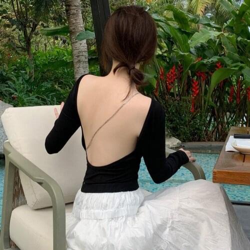 U-shaped Open Back Slim Fitting Long Sleeve T-shirt Sexy Bottoming T Shirt Women Tops Shirts Tshirt Spring And Blouses Autumn