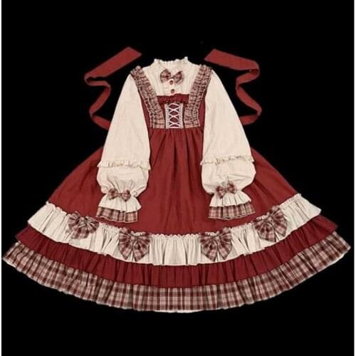 Bowknot stand lantern sleeve victorian dress kawaii girl gothic lolita op cos autumn winter vintage sweet lolita dress falbala