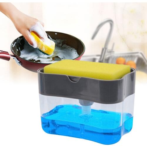 Useful Scrubbing Liquid Detergent Dispenser Press Type Liquid Soap Box Pump Organizer Sponge Kitchen Tool Bathroom Supplies