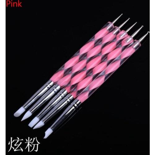 5Pcs Double Nail Point Drill Pen of Spiral Rod Point Dotting Tools Nail Art Painting Pen Nails Accessoires Set