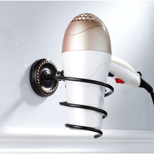 Modern Brass Black Finish Bathroom Wall Shelf Wall-mounted Hair Dryer Rack Storage Hairdryer Spiral Support Holder