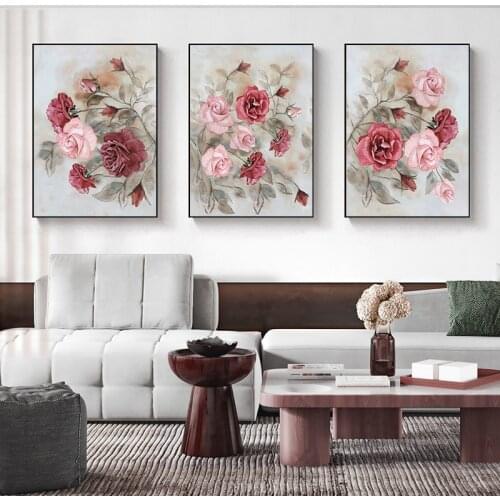 Modern Abstract Red Roses Wall Art Poster Nordic Canvas Prints Vintage Oil Painting Living Room Interior Decoration