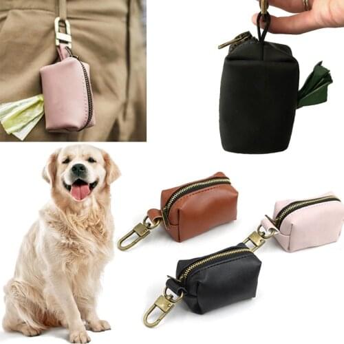 Dog Poop Bag Dispenser PU Leather Pouch Pet Cat Pick Up Poop Bag Holder Waste Bags Organizer Travel Outdoor Dog Waste Bag 2021