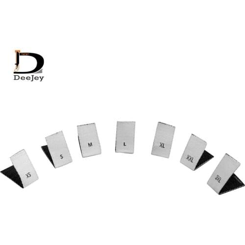 Stock pre cut and center folded 1.2*2cm pieces white woven size labels XS S M L XL XXL 3XL available 100pcs lot