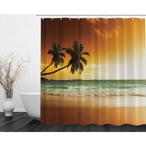 Ocean Shower Curtain Palms Sunset Modern Family Decor Home Bathroom Accessories Traveler Explorer Leisure View Scenery Curtains