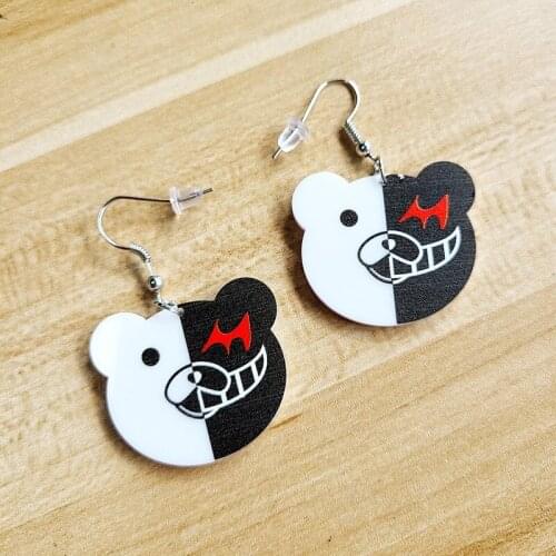 Harajuku Black White Bear Face Fish Acrylic Dangle Earrings for Women Cool Fashion Trendy Animal Earrings Statement Jewelry 2021