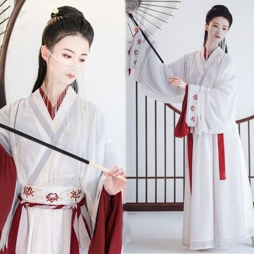 Women Hanfu Chinese Classical Dance Costume Embroidery Festival Outfit Rave Performance Clothes Fairy Dress 4 Pcs Set DF1097