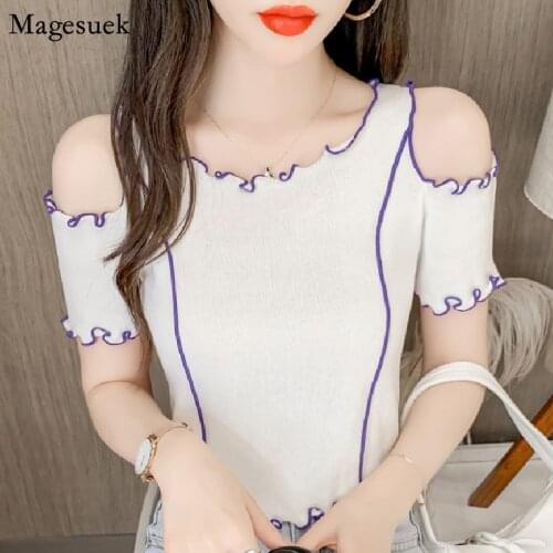 Short Sleeve Knitted Top Female 2021 Korean Summer Slim White Shirt Women Fashion Sweet Casual Woman Blouses Blusas Mujer 15384