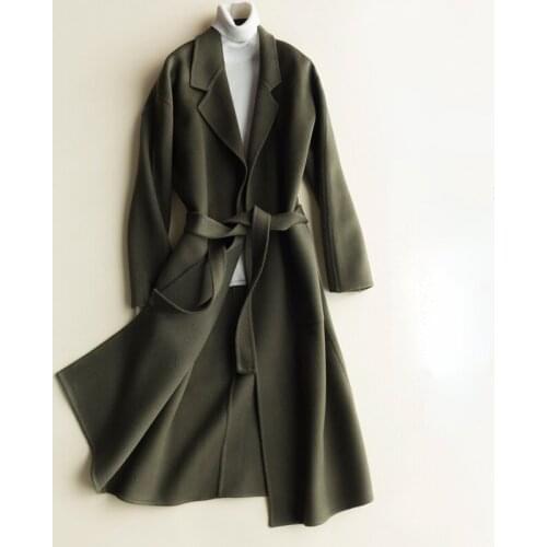 Autumn 100% Wool Coat Female Long Women Outerwear Belt Double-faced Woolen Coats Korean Fashion Winter Clothes Manteau Femme WPY