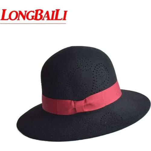 Winter Grey Wide Brim Wool Felt Hats For Women Chapeau Round Top Sun Hats Free Shipping PWSX033