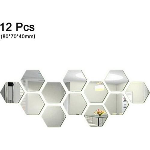 12pcs/set Wall Sticker Mirror Hexagonal Acrylic 3D Bathroom Bedroom Living Room Decor Mural Art Ornament Removable Accessories