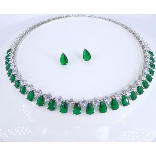 2021 NEW fashion green blue water drop CZ zircon necklace earring set wedding bride banquet dressing jewelry set free shipping