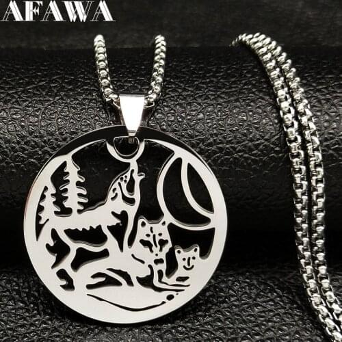 2021 Famliy Wolf Stainless Steel Statement Necklace for Men Silver Color Necklaces & Pendants Jewelry bisuteria mujer N18565