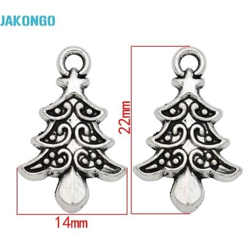 30PCS Antique Silver Plated Christmas Tree Charms Pendants for Jewelry Making Bracelet DIY Handmade 22x14mm