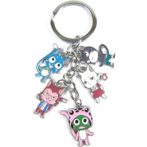 Anime Fairy Tail Keychain Keyring 5 In 1 Set Alloy Metal Pendants Key Ring Cosplay Accessories Collection Gift Prop
