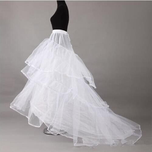 White Bridal A-Line Petticoats Crinoline With Train Wedding Dress Underskirt A-Line Petticoat For Bridal