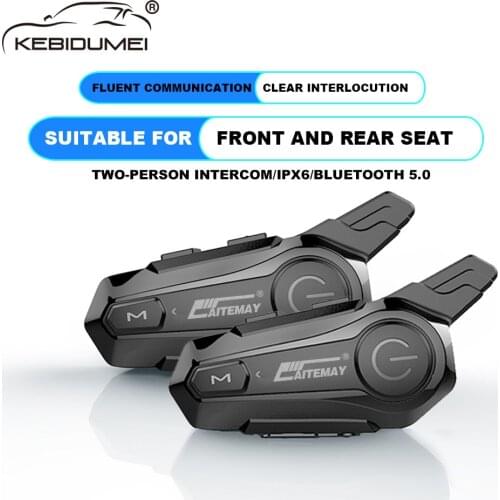 Bluetooth 5.0 Motorcycle Helmet Intercom 2 Front and Rear Seats 50M Talking Universal Pairing Waterproof Interphone Headset