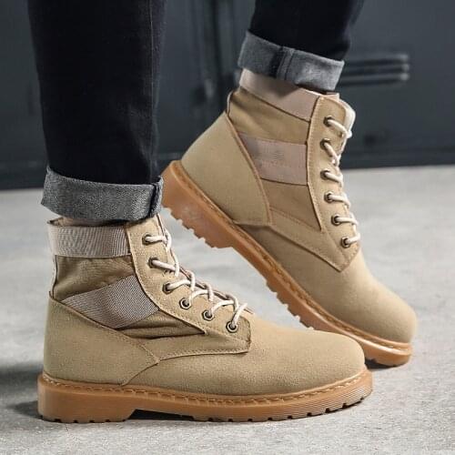 Ankle Boots for Men Canvas High-Top Platform Martin Boots Winter Warm Work Shoes Male Military Snow Boots Fashion Botas Hombre