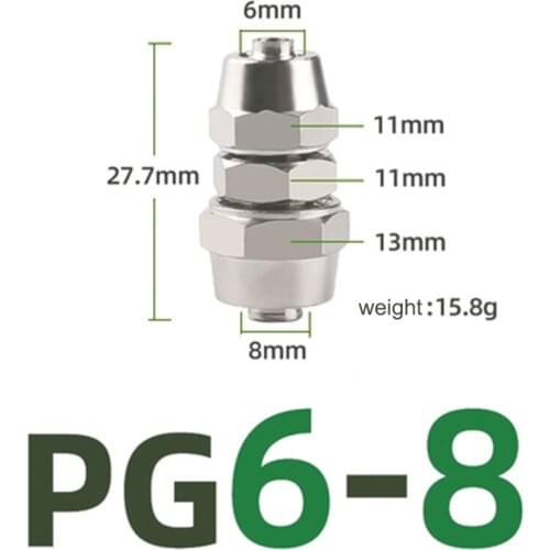 Different Caliber Copper Material Pneumatic Screw Thread Quick Connectors Fitting PG 4MM-16MM Gas Hose Tube One Touch Push Into