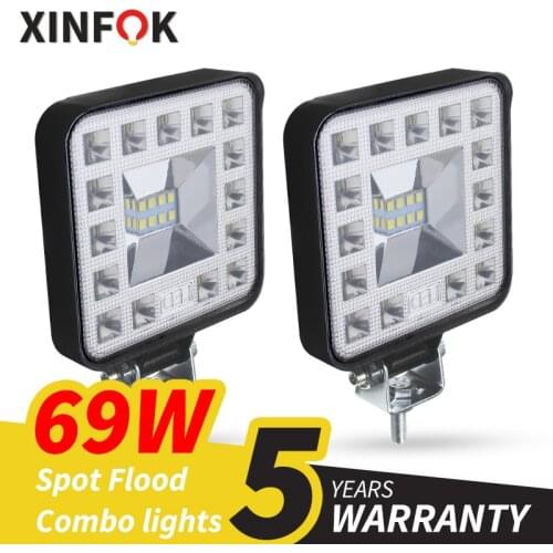 Car LED Work Light COB Chips 69 watts DC 12/ 24 Volts 6500K White Spot Flood Lighting for FSO Universal Truck Auto Bulbs