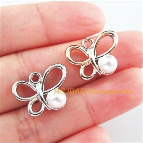 40Pcs Retro Dull Silver Plated KC Gold Color Acrylic Butterfly Charms Pendants 14x19mm