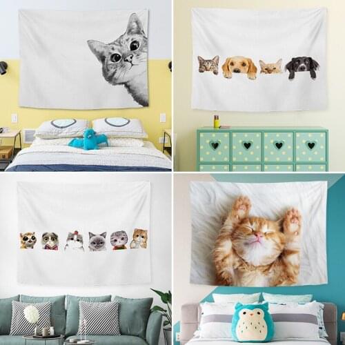Cute Cat Background Fabric Ins Style Room Wall Decor Hanging Cloth Bedroom Kidroom Bedside Decoration Background Wall Tapestry