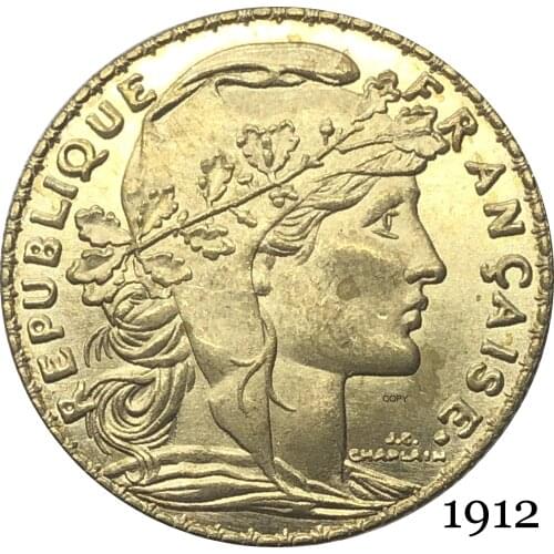 France Third Republic 1912 20 Francs Gold Copy Coin Brass Metal Liberte Replica Production Coins