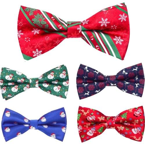 GUSLESON Christmas Bow Ties for Men Festival Theme Tie Snowflake Christmas Tree Pattern Mens Silk Bow Tie Christmas Party Gift