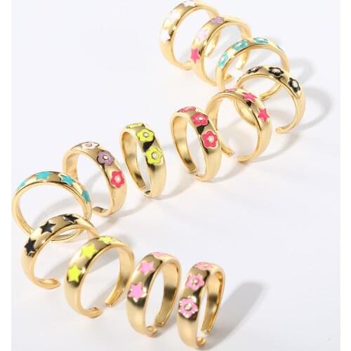 Star Flower Enamel Boho Rings for Women Colorful Rings Men Weddding Party Punk Gothic Minimalist Rings 2021 Trend