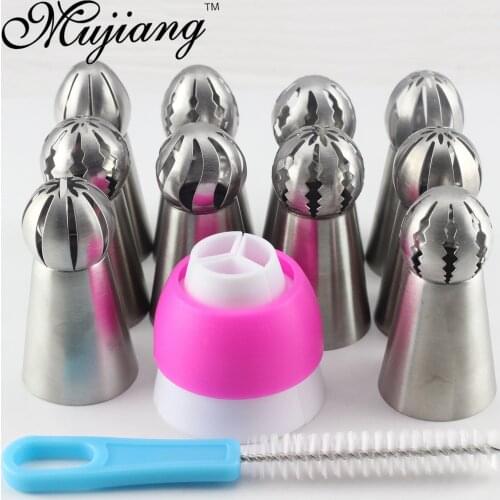 Mujiang 12Pcs Russian Pastry Tips Sphere Ball Icing Piping Nozzles Stainless Steel Cream Cupcake Baking Cake Decorating Tools