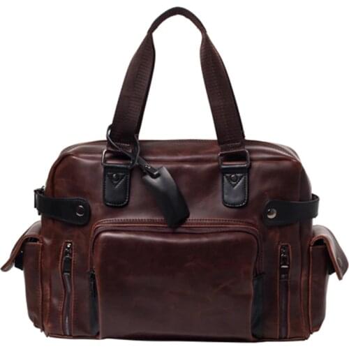 Weysfor Men PU Leather Briefcase Bag Travel Suitcase Messenger Shoulder Tote Back Handbag Large Casual Business Laptop Pocket